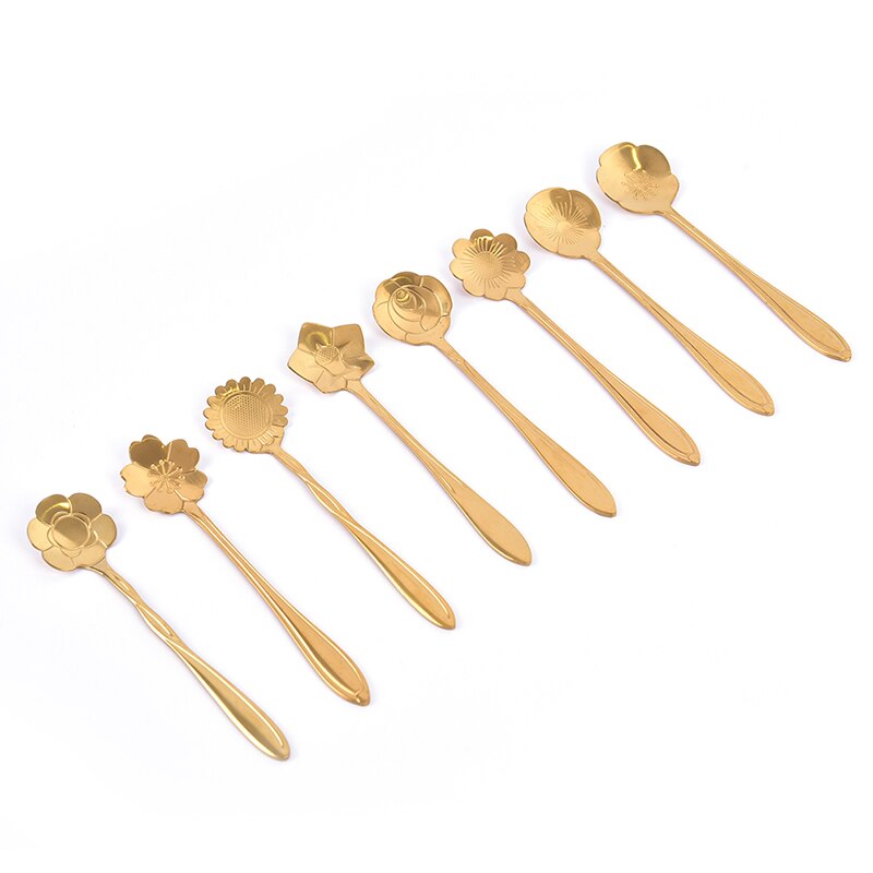 1pcs Stainless Steel Spoon Vintage Gold Flower Spoons Small Coffee Tea Spoon Fancy Sugar Dessert Teaspoon Bar Cafe Tableware