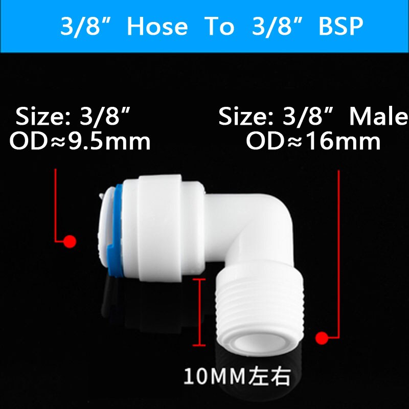 RO Acqua Gomito Attacco Rapido Raccordo 1/4 "3/8" OD Tubo Flessibile di 1/4 "3/8" 1/2 "BSP Maschio sistema Ad Osmosi inversa Connettore Tubo di Plastica: 3l8Hose-3l8Male