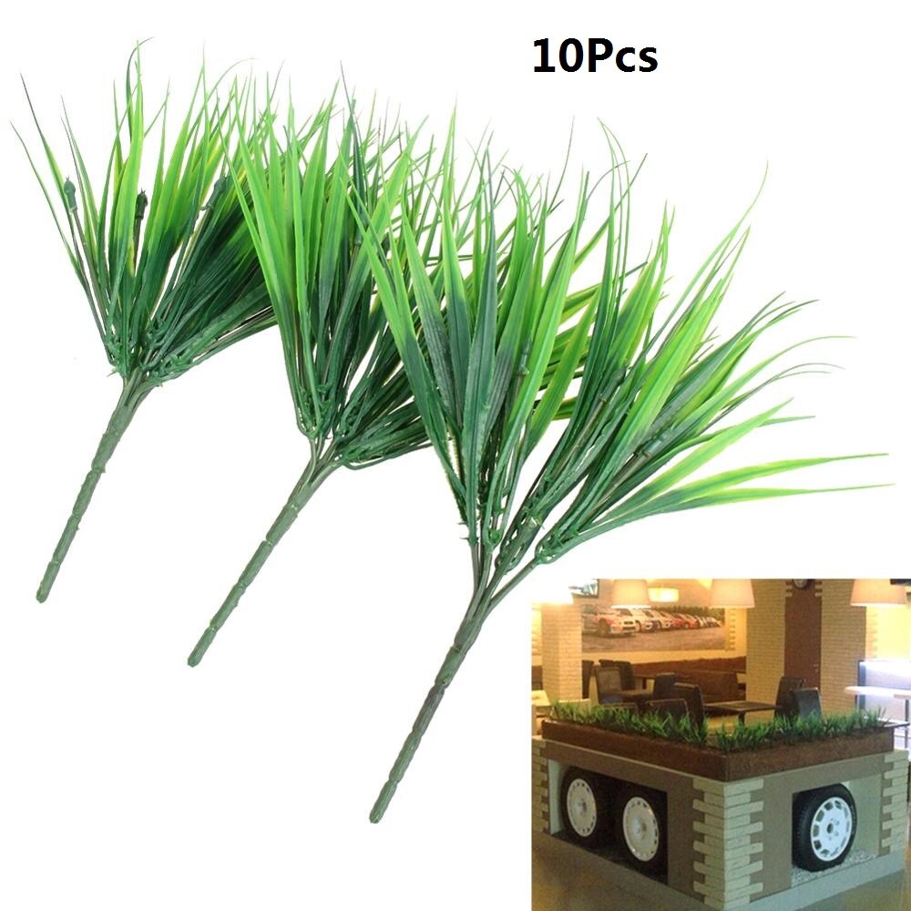 10Pcs/lot 7 Fork Artificial Green Plants Wreaths Plastic Fresh Grass for Wedding Decoration Fish Aquarium Tank Decoration: Default Title