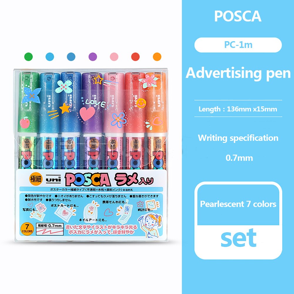 UNI POSCA Marker Pen Set PC-1M/PC-3M Painted Graffiti Poster Advertising Pen Pearlescent Kawaii Stationery: pc-1m