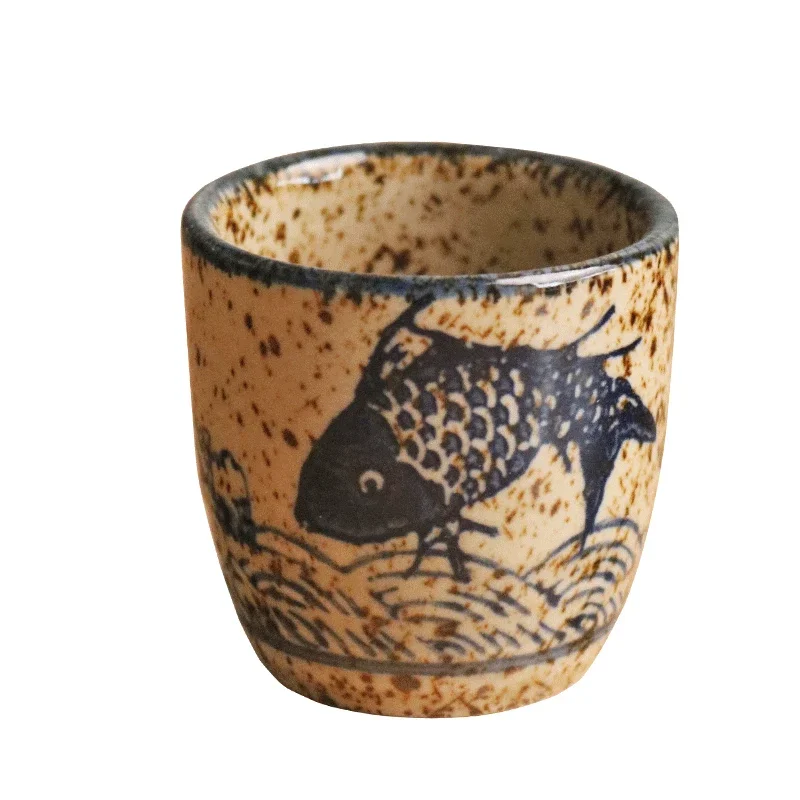 Taza de vino blanco antiguo de cerámica de estilo japonés de 50ml, juego de sake, taza de café retro para el hogar, olla de vino, taza clásica shochu