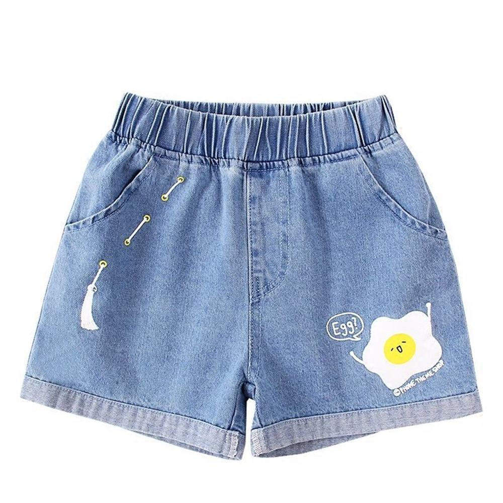 Summer Teenage Girls Denim Shorts Kids Egg Pattern Short Pants Children Clothes Big Girls Loose Shorts for Girls 8 10 12 14 16