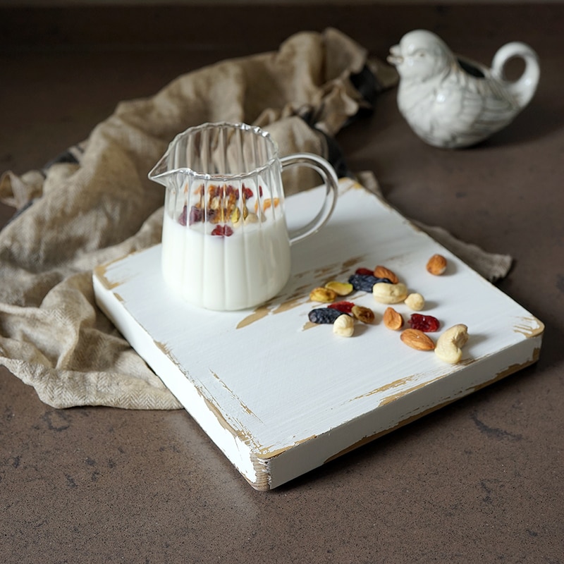 Sweetgo Houten Bord Vintage Wit Stijl Handgemaakte Dessert Lade Taart Tafel Decoratie Make Sieraden Koffie Coaster Cup Mat