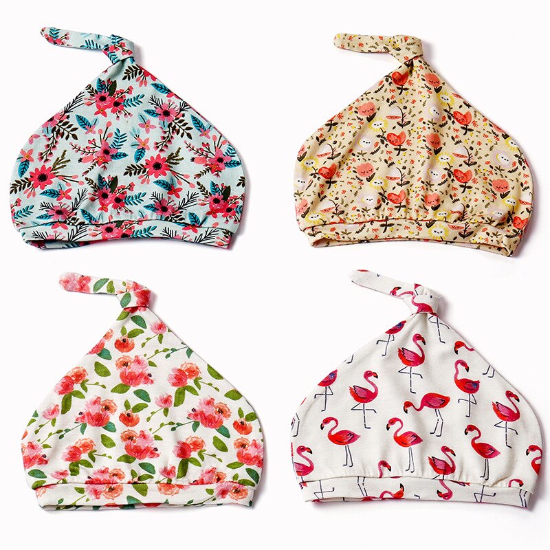 Happyflute 4 stuks/set pasgeboren babymutsje katoen lente herfst peutermuts jongens meisjes muts winter warm print kindermutsje: Mz02