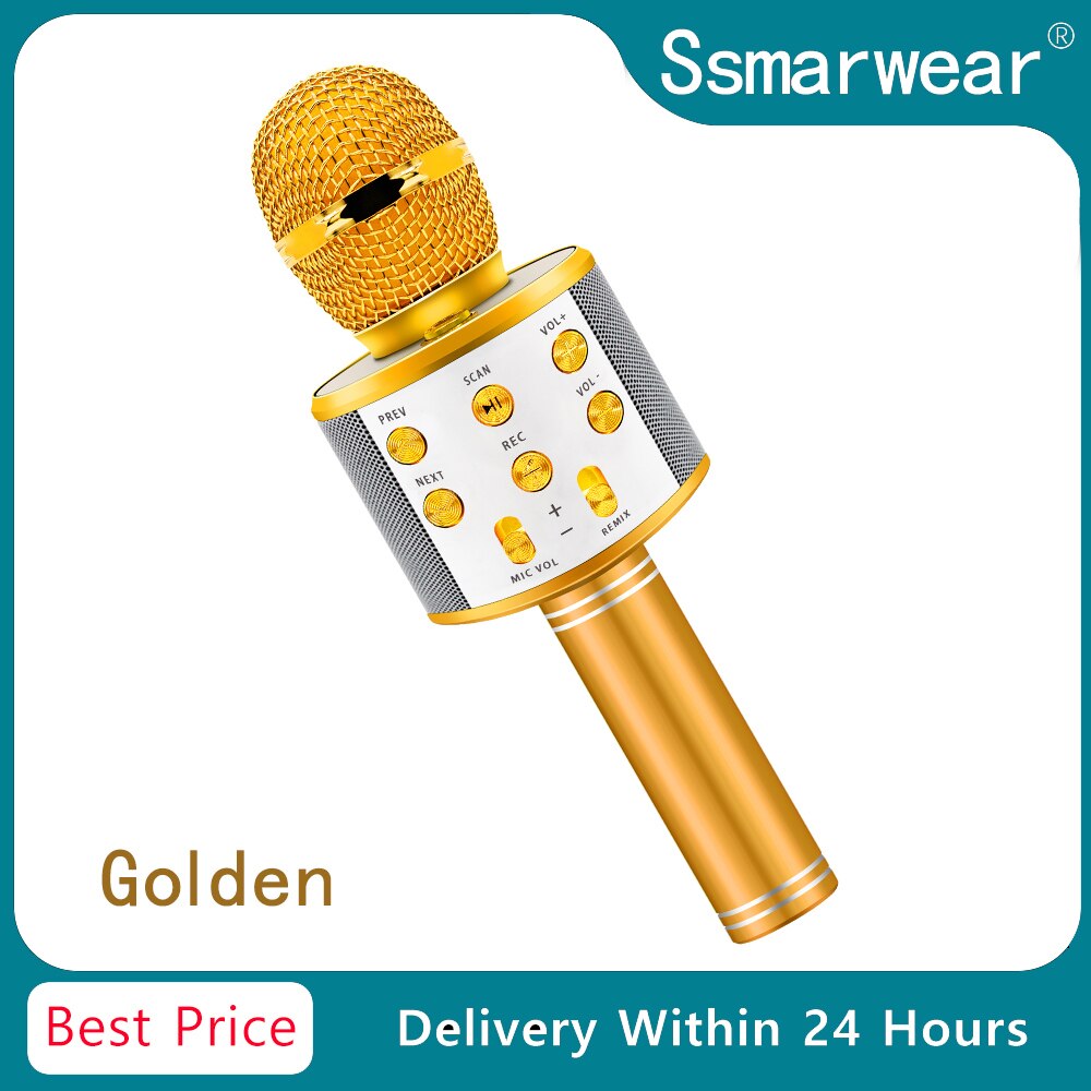 WS858 Bluetooth Karaoke Wireless Microphone Portable Karaoke Machine Handheld Mic Speaker Home Party SING For Kids Toys YouTuber: GOLD