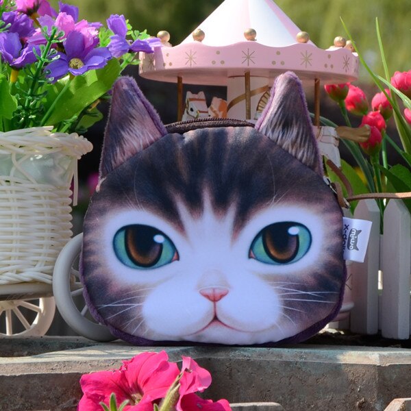 Cute Coin Purses Wallet Ladies 3D Printing Cats Dogs Animal Big Face Change Cute Small Zipper Bag for Women Pouch: 14