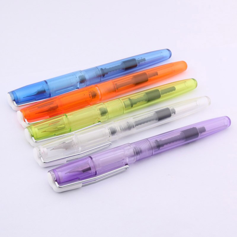 1 pc asas escritório cor transparente roxo prata aço inoxidável nib caneta fonte