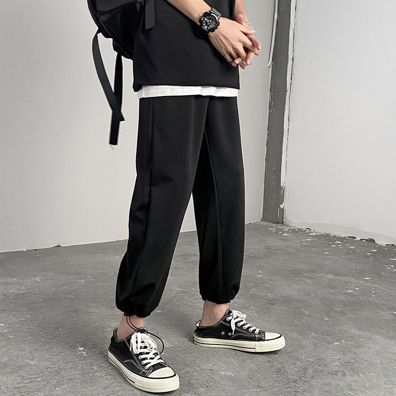 Cotton Black White Sweatpants Men Casual Joggers Pants Men Streetwear Korean Loose Straight Wide Leg Pants Men Trousers