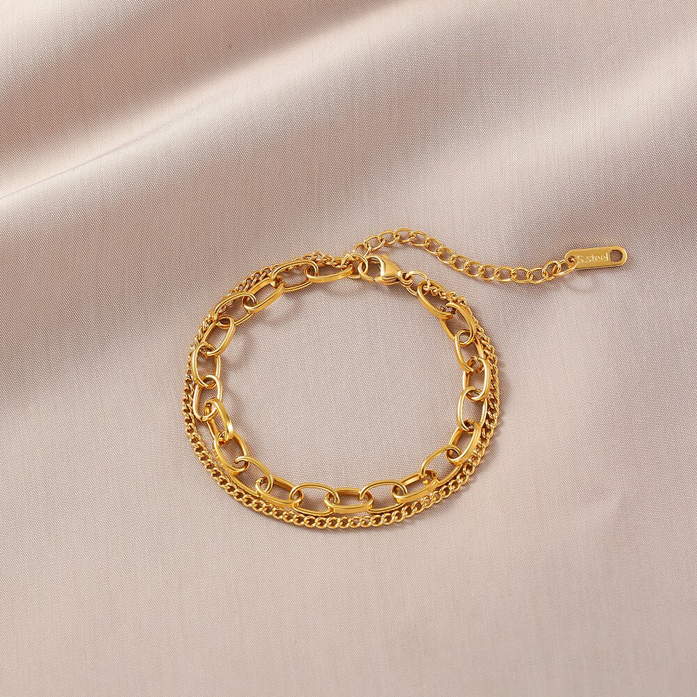 Elo da Cadeia de moda Pulseira de Aço Inoxidável Pulseira para As Mulheres Exquisite Gold Metal Pulseira Jóias de Presente Da Menina Da Praia брелок: A-S80