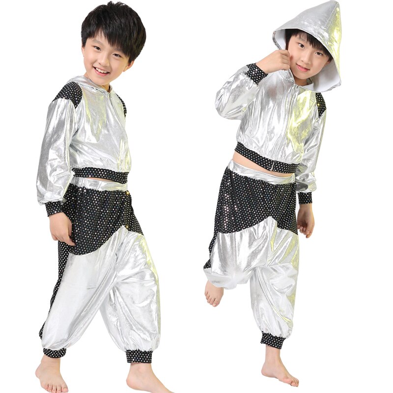 Mädchen Jungen Gold Silber Ballsaal Jazz Hüfte hüpfen tanzen Wettbewerb Kostüm Art Kleidung Kleidung Hoodie Shirt oben Hosen Tanzen Tragen