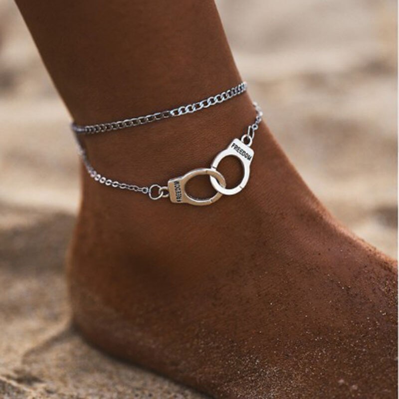 Boho Style Star Anklet Multilayer Foot Chain Handcuffs Ankle Bracelet for Women Beach