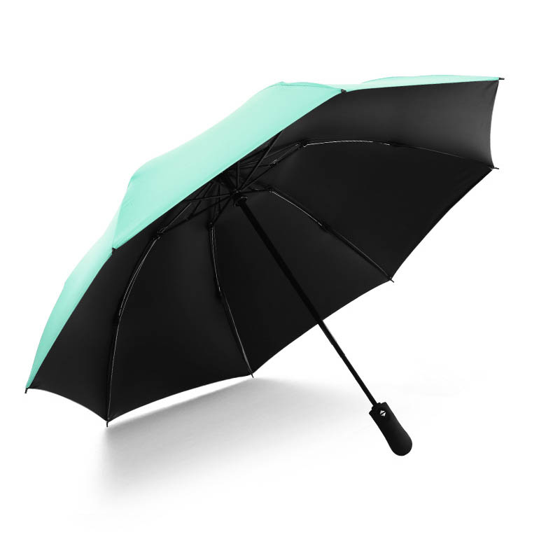 Solid Color Fully Automatic Folding Umbrella Business Gentleman An Open Short Handle Umbrella: Light green