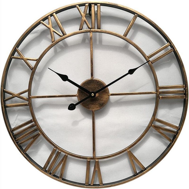JADUOMA 3D Circular Retro romano 47cm hierro forjado hueco Vintage gran silencio decorativo Reloj de pared en la decoración de la pared del hogar