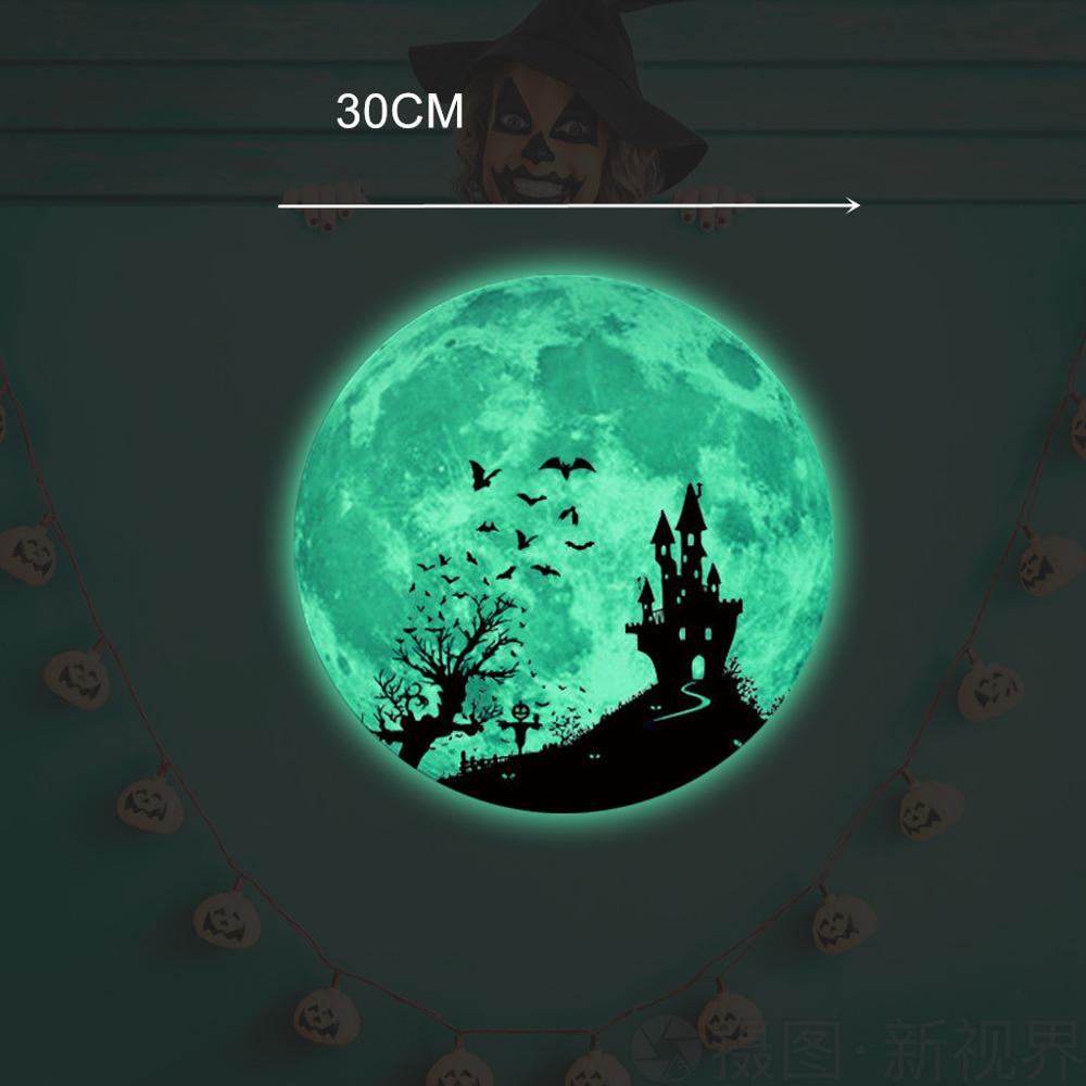 30cm halloween lysende måne klistermærke slot flagermus heks festival væg klistermærke glød i mørkt klistermærke væg klistermærke glad halloween