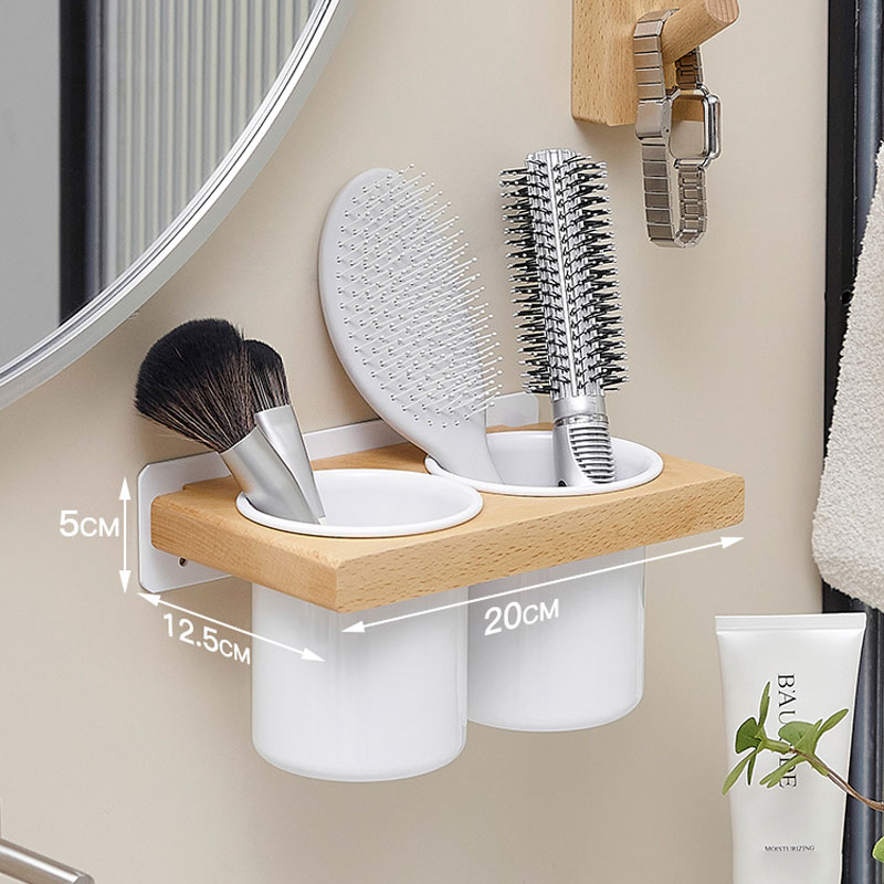 Bathroom Wall Mount Hair Dryer Holder Hair Care & Styling Tool Organizer, Farmhouse Wooden Beauty Hair Appliance Holder: Yellow