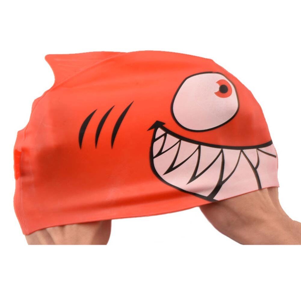 Bonnet de bain élastique en Silicone en forme de poisson pour enfants, chapeau de natation étanche en forme de requin de dessin animé (requin, rouge)
