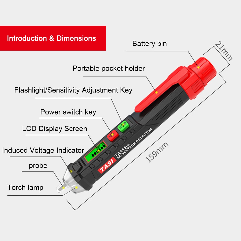 Contactloze Ac Voltage Indicator Top Elektriciteit Detector Potlood Tester Pen Led Ac Elektrische Tester Volt Alert Pen Detector