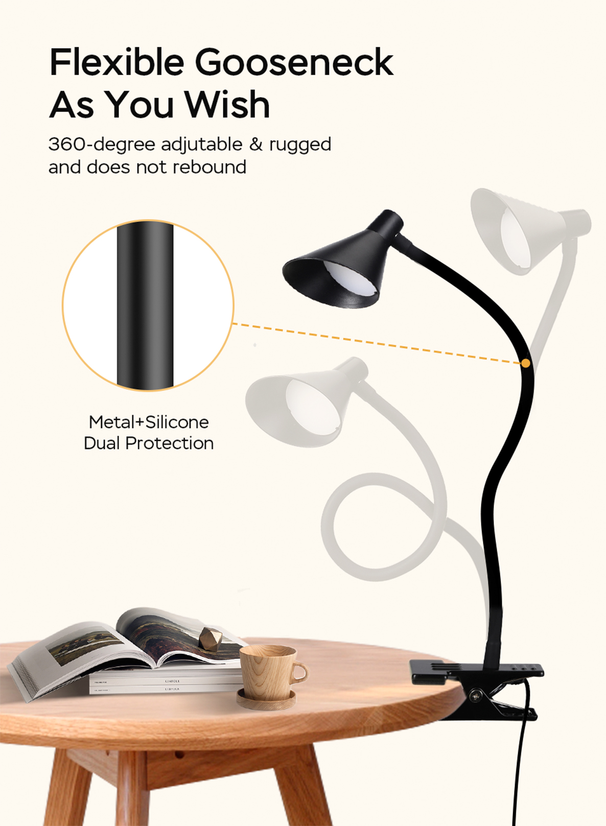 Lampada da lettura, lampada con morsetto USB per bambini che legge il libro a letto di notte, piccola lampada da scrivania a LED con clip a collo di cigno regolabile