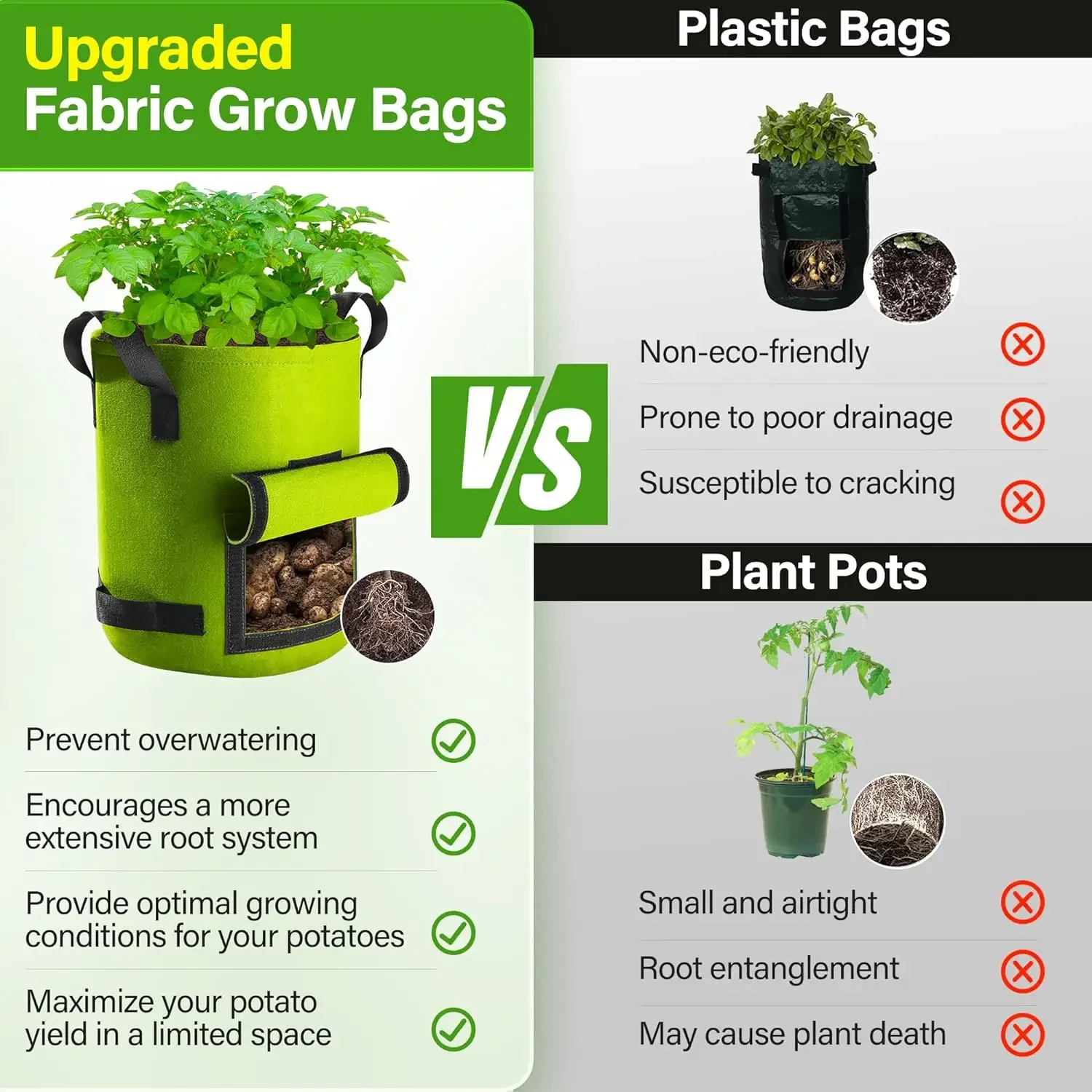 Bolsas de cultivo de plantas de fieltro de 5/10 galones, tela no tejida, maceta para patatas de jardín, bolsas para cultivo de verduras con invernadero, herramientas verticales hidratantes