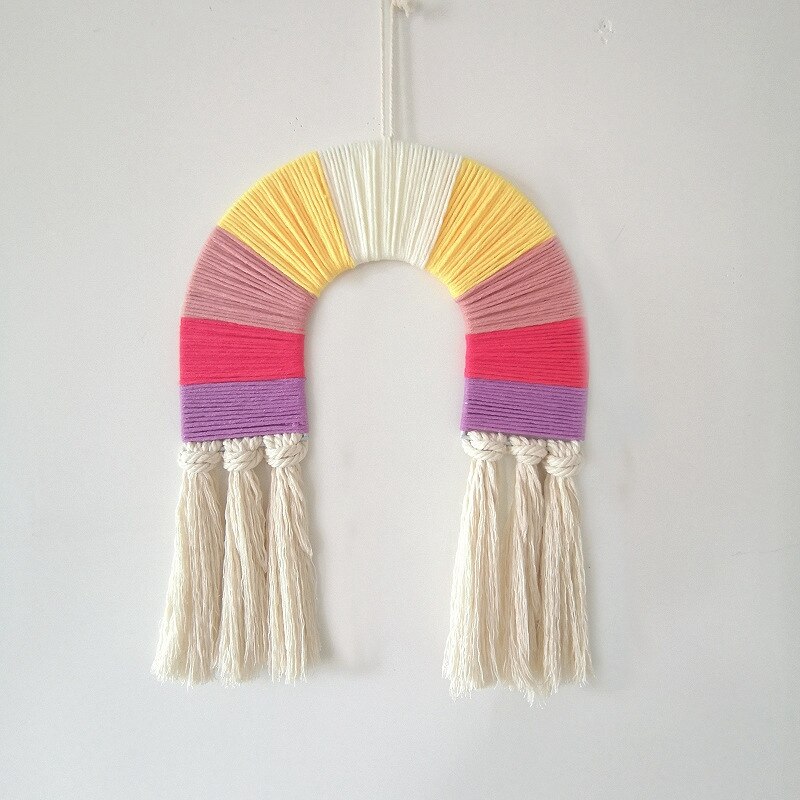 Nordic Style Rainbow Tapestry Macrame Wall Hanging Ornaments Handmade Wall Tapestry Nursery Kids Baby Crib Bedroom Decor