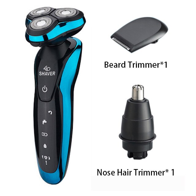 Máquina de afeitar eléctrica de afeitar la barba Trimmer nariz máquina de afeitar para hombres recargable afeitar seco mojado de doble uso, impermeable y lavable: Blue 3 in 1