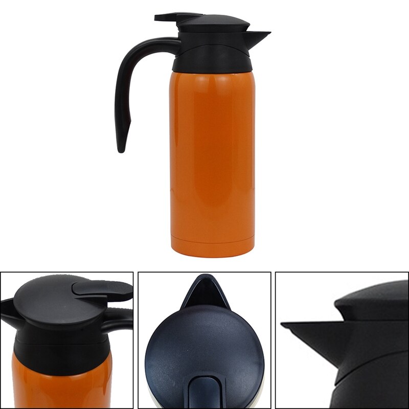12-24v 800ml säker bil rostfritt stål elektrisk uppvärmd vattenkokare flaska kopp resa bil vattenkokare bilvärmare orange