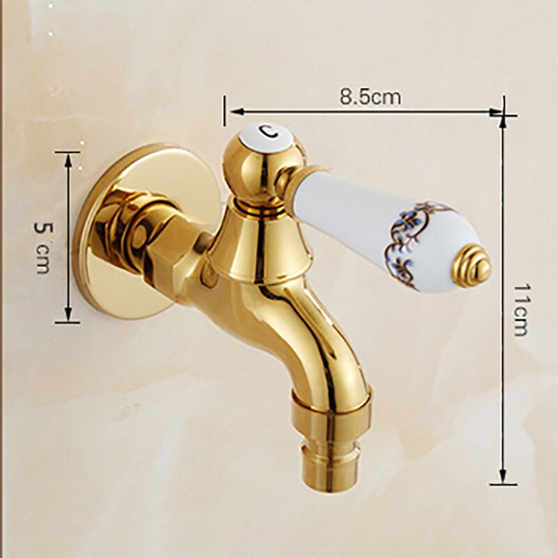 Wall-Mounted Faucet Bibcocks Brass Tap Decorative European Style Taps Washing Machine Mixing Valve 4 Points Single Cold Water