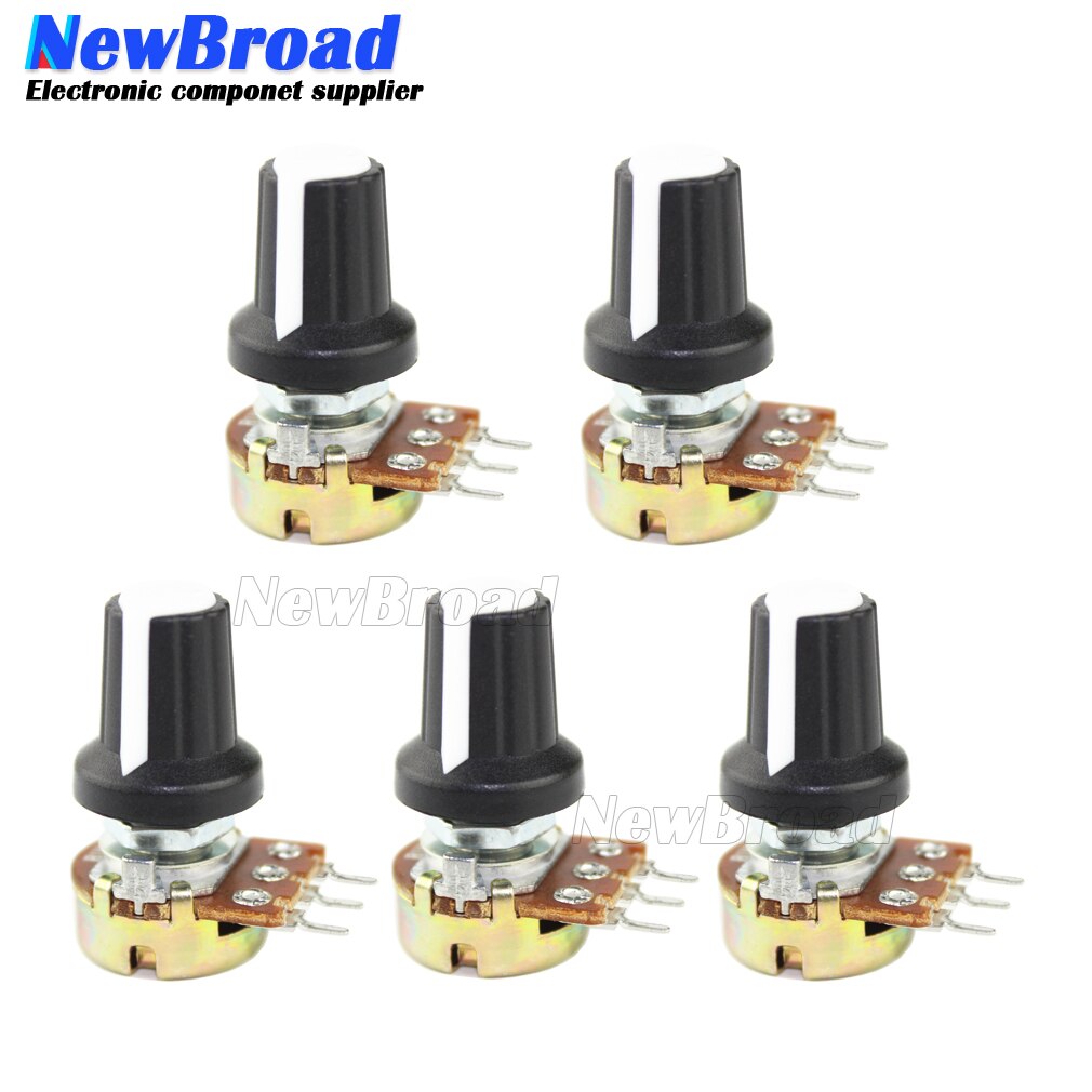 Juego de potenciómetro rotativo cónico lineal, resistencia para Arduino con tapa blanca AG2, WH148, 1K, 10K, 20K, 50K, 100K, 500K, Ohm, 15mm, 3 pines