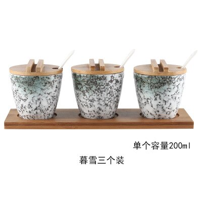 Japanse Stijl Keramische Kruidenrek Kruiden Doos Zout En Peper Containers Set Met Bamboe Deksel Dienblad Kruiderij Jar: MULTI