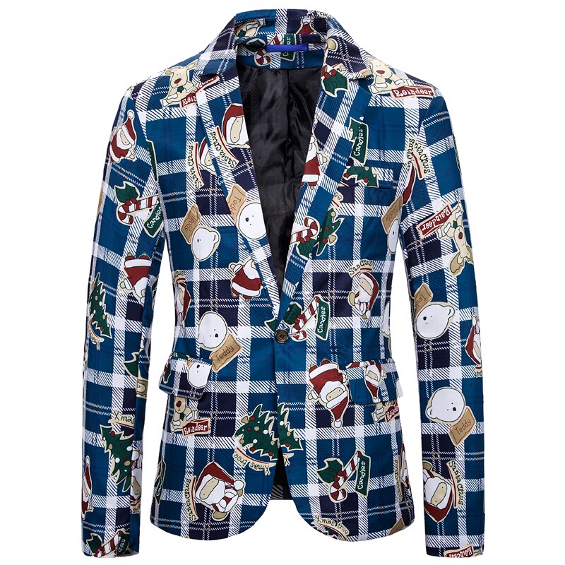 Kerst Kleding Mannen Blazers Causale Afdrukken Kerstman Etentje Blazers Slim Fit Plus Size Sneeuwpoppen Snoep Jassen