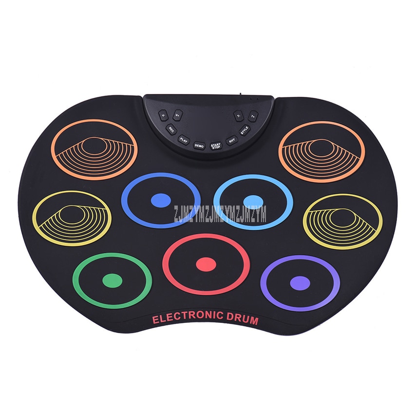 Portable Mini Digital Electronic Drum Kit 9 Drum Pads Silicone Roll-Up Drum Set With Drumsticks Foot Pedal for Beginner Kids