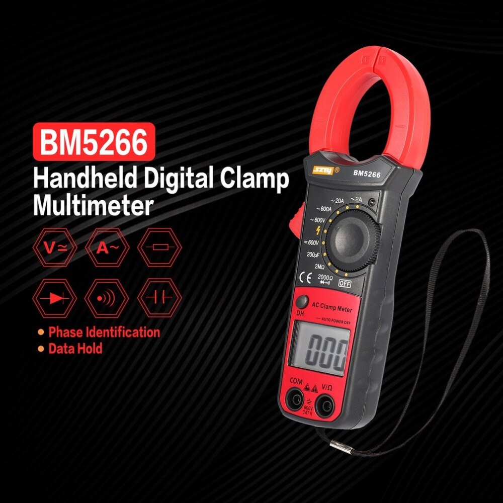 BM5266 Clamp Meter Handheld Digital Multimeter 1999 Count AC/DC Volt Amp Ohm Capacitance Phase Diode Megger Tester Ammeter