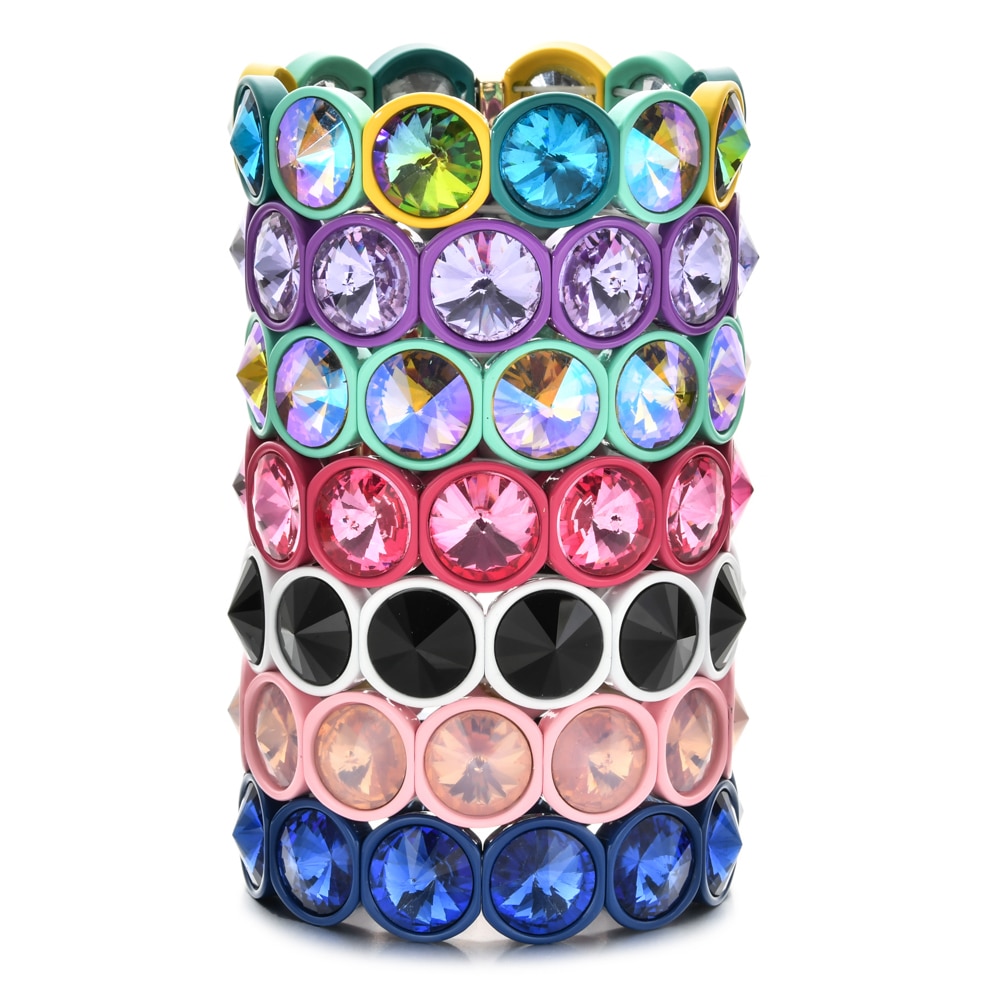 ZMZY-pulsera elástica de cristal grande Multicolor para mujer, brazalete elástico de cristal esmaltado, pulsera de cuentas de azulejo para mujer, Vintage oscuro