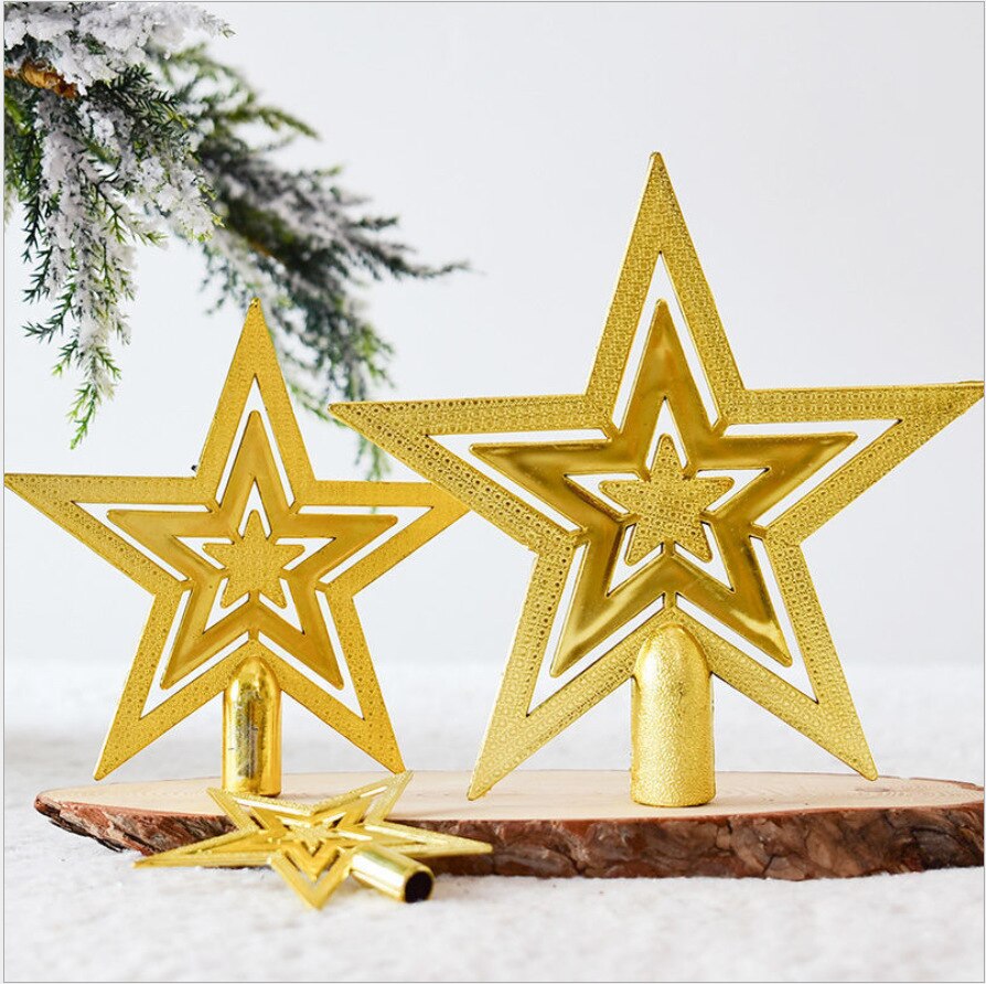 1Pc Vrolijk Kerstboom Top Sparkle Sterren Hangen Xmas Decoratie Ornament Treetop Topper Gouden Pentagram Noel Navidad Levert