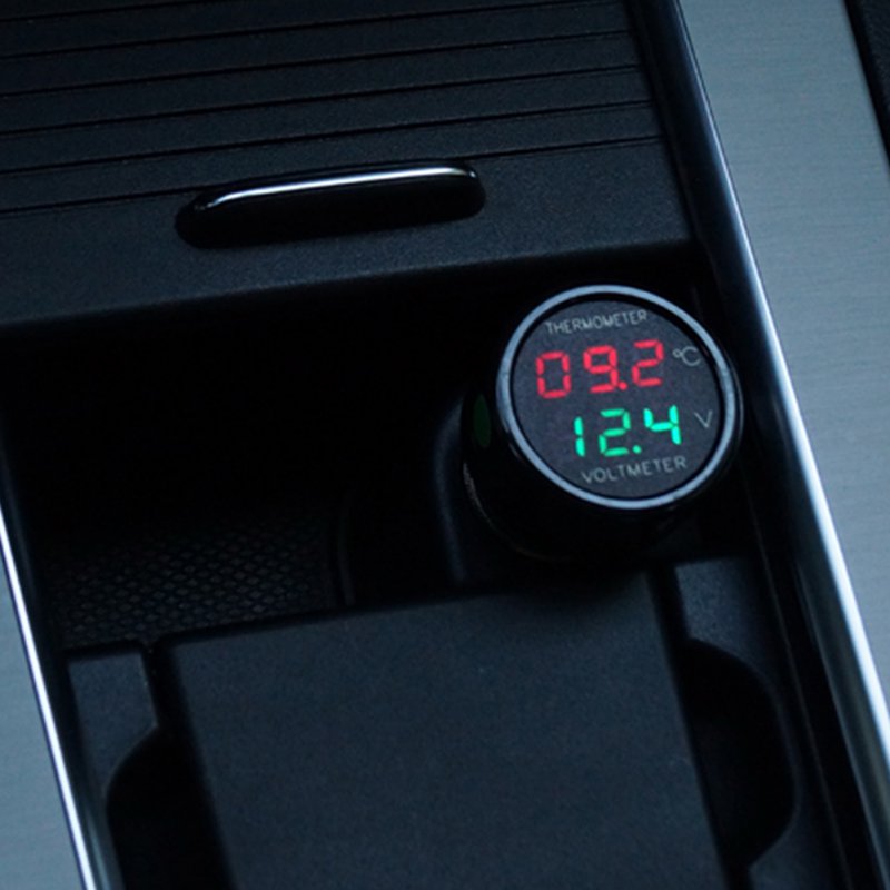Digital bil voltmeter termometer temperaturmåler batteri skærm rød blå led dobbelt display 2 in 1 dc 12v 24v auto voltmeter