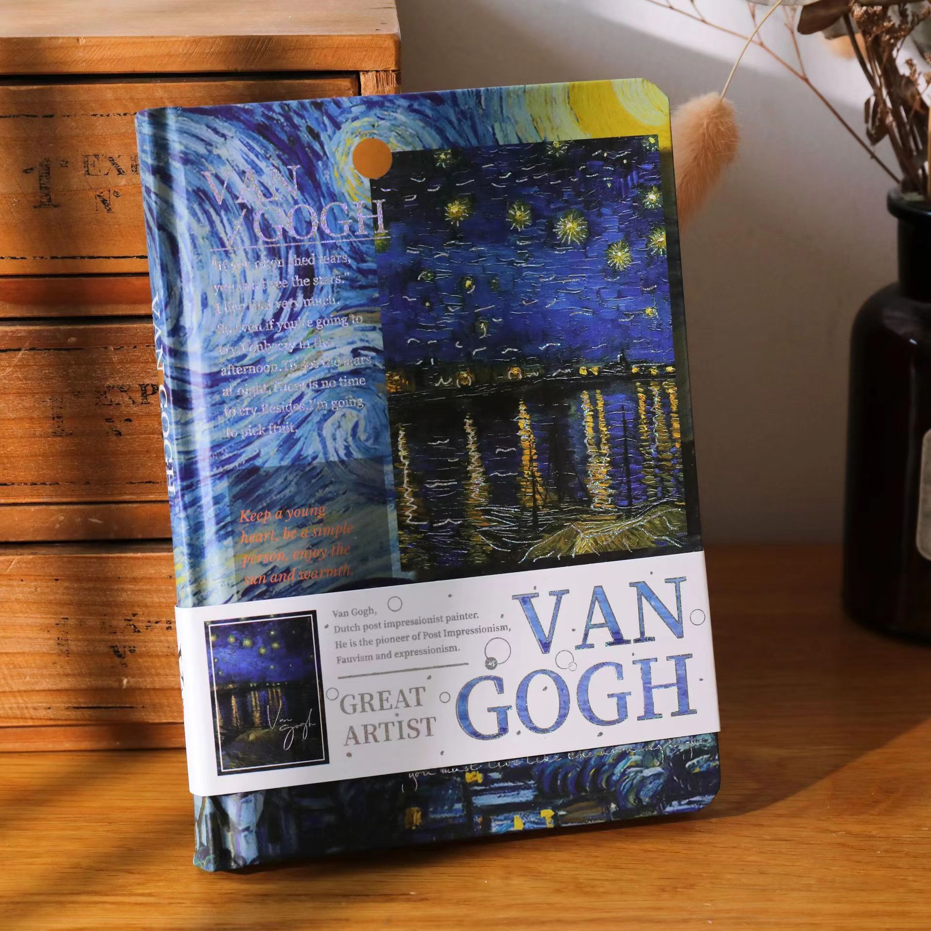 Van Gogh / Monet Oil Painting Series Notebook Color Page Illustration Hardcover Beautiful Diary Student Notepad: Yellow