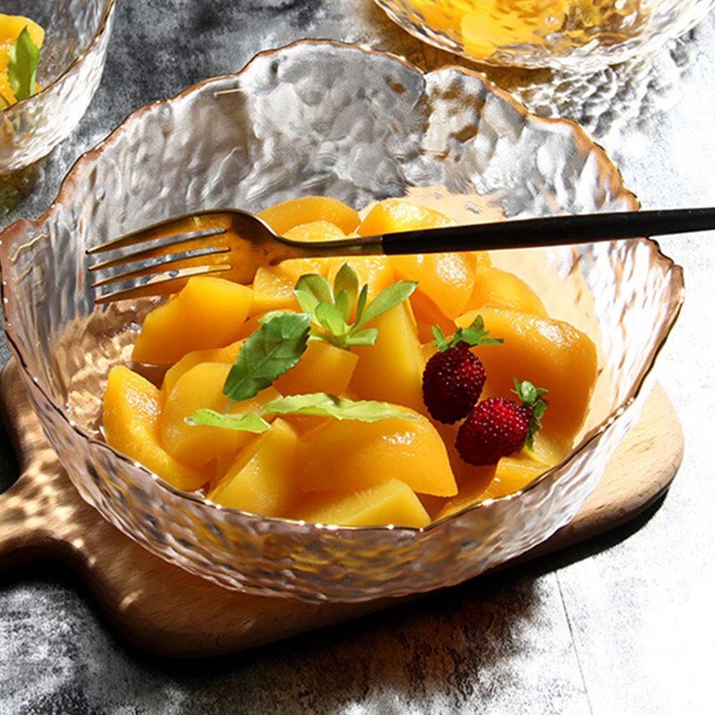 Tigela de vidro jantar cozinha louça criativa tigela de salada de vidro utensílios de mesa frutas legumes tigela forma irregular phnom penh