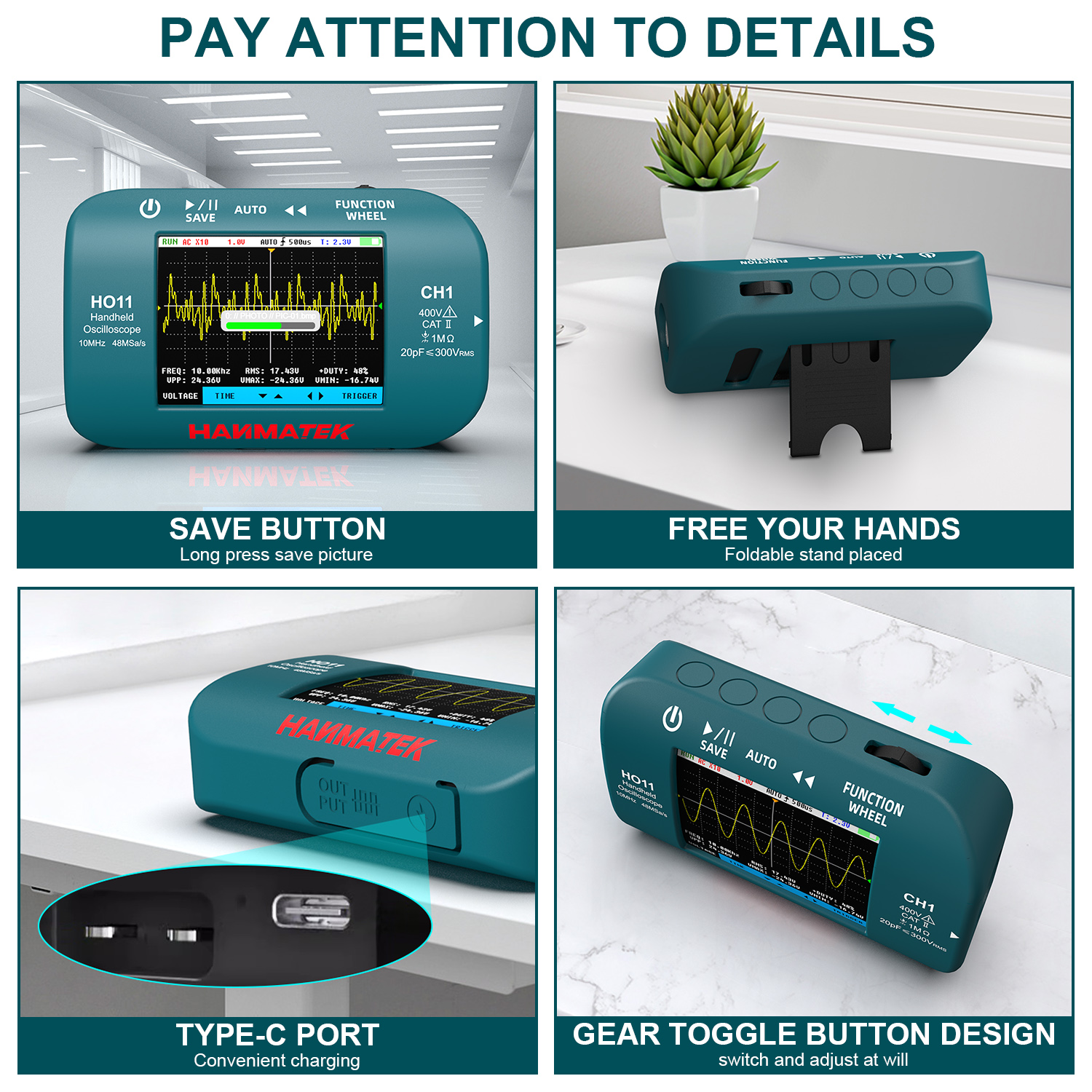 Hanmatek Handheld Digital Oscilloscope 10MhZ Bandwidth Display Sampling Rate Mini Oscilloscope Electronic Component Tester