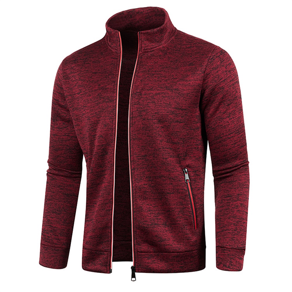 Chaquetas con cremallera para hombre, sudaderas de manga larga con copos de nieve de Color sólido, chaqueta de cuello alto, ropa de calle