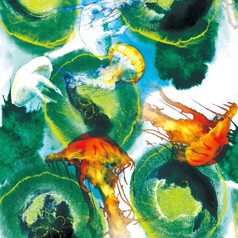 Spandex Fabric for dress Digital Printing Customization Jellyfish Pattern Stretch Thin Cloth DIY Clothes Shirt Sewing Materials: S0028 / 200cmX145cm