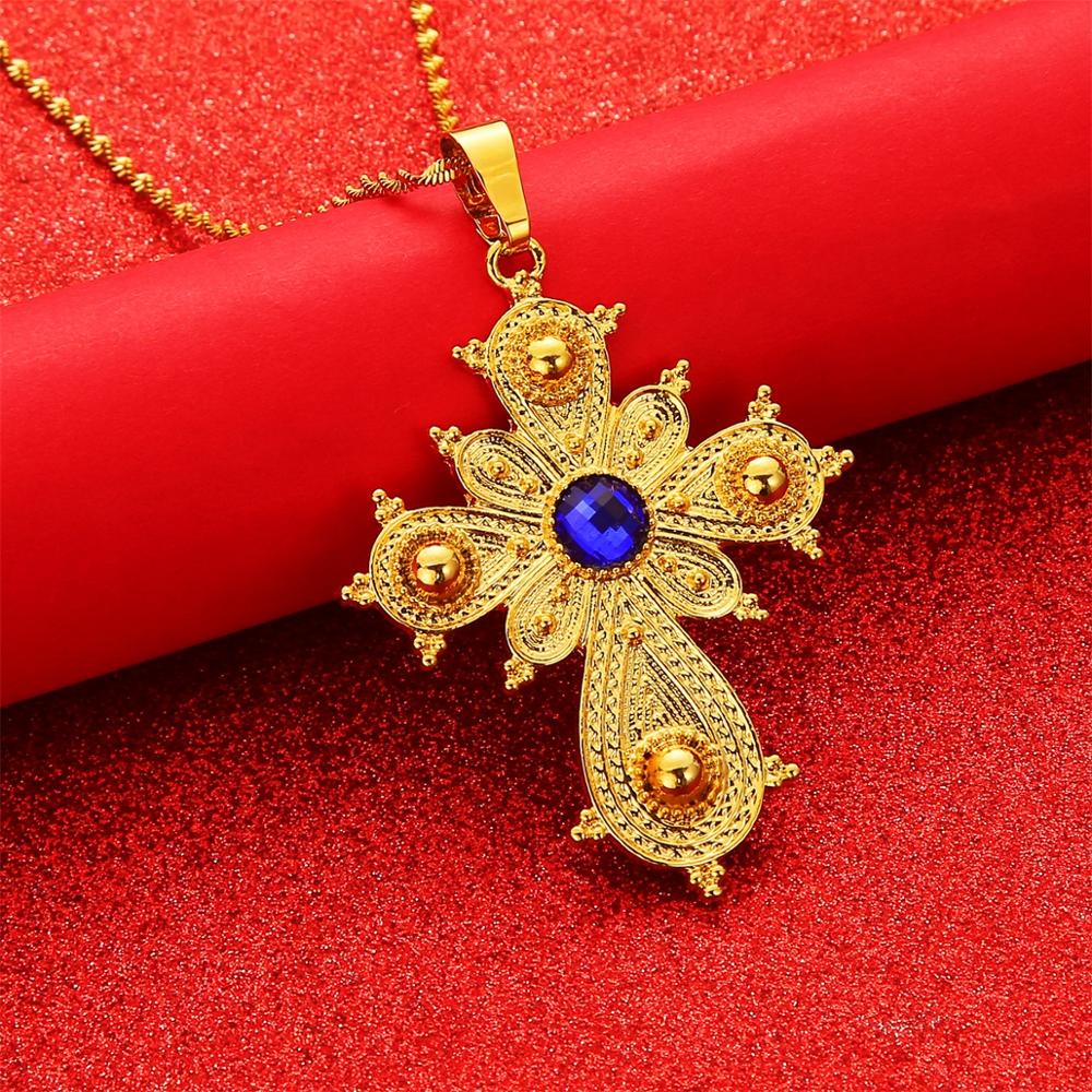 Ethiopian Big Cross Pendant Necklaces for Women Eritrea Jewelry Africa Ethnic Pendant