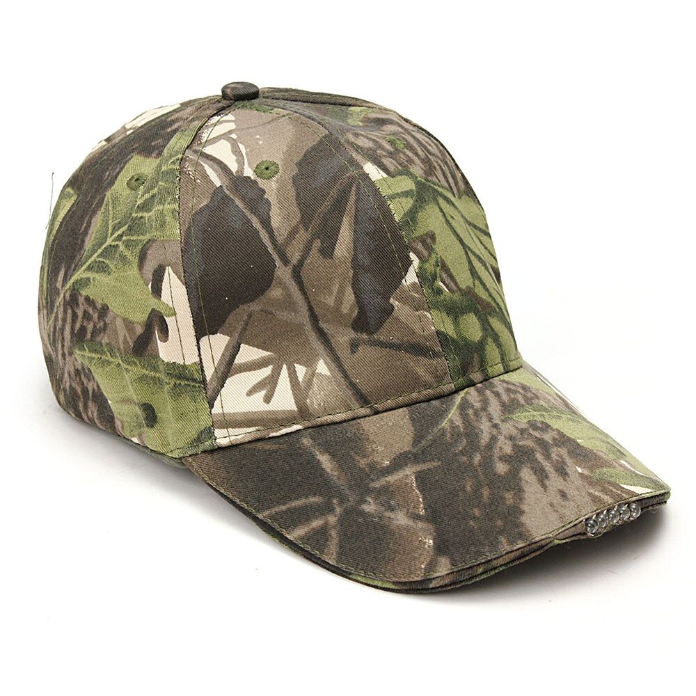 Gorra deportiva de algodón con 5 ledes, gorra con correa ajustable para exteriores con luces brillantes para adultos, adecuada para actividades al aire libre, camping: Camouflage