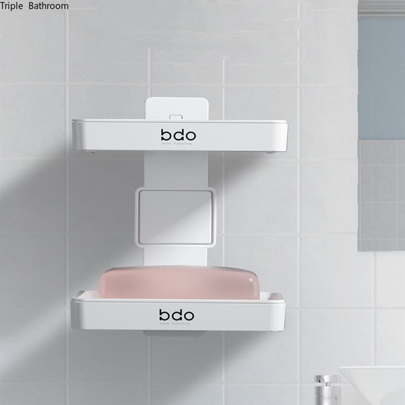 Caja de jabón nórdica de Color sólido, accesorio de plástico redondo y cuadrado para el hogar, doble capa, sin perforaciones, para colgar en la pared, suministros de baño y ducha