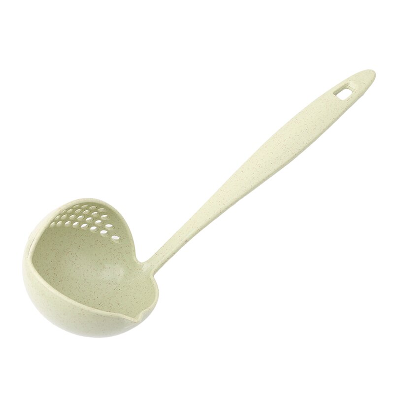 2 in 1 Long Handle Soup Spoon Home Strainer Cooking Colander Kitchen Scoop Plastic Ladle Tableware Kitchen Gadgets: green