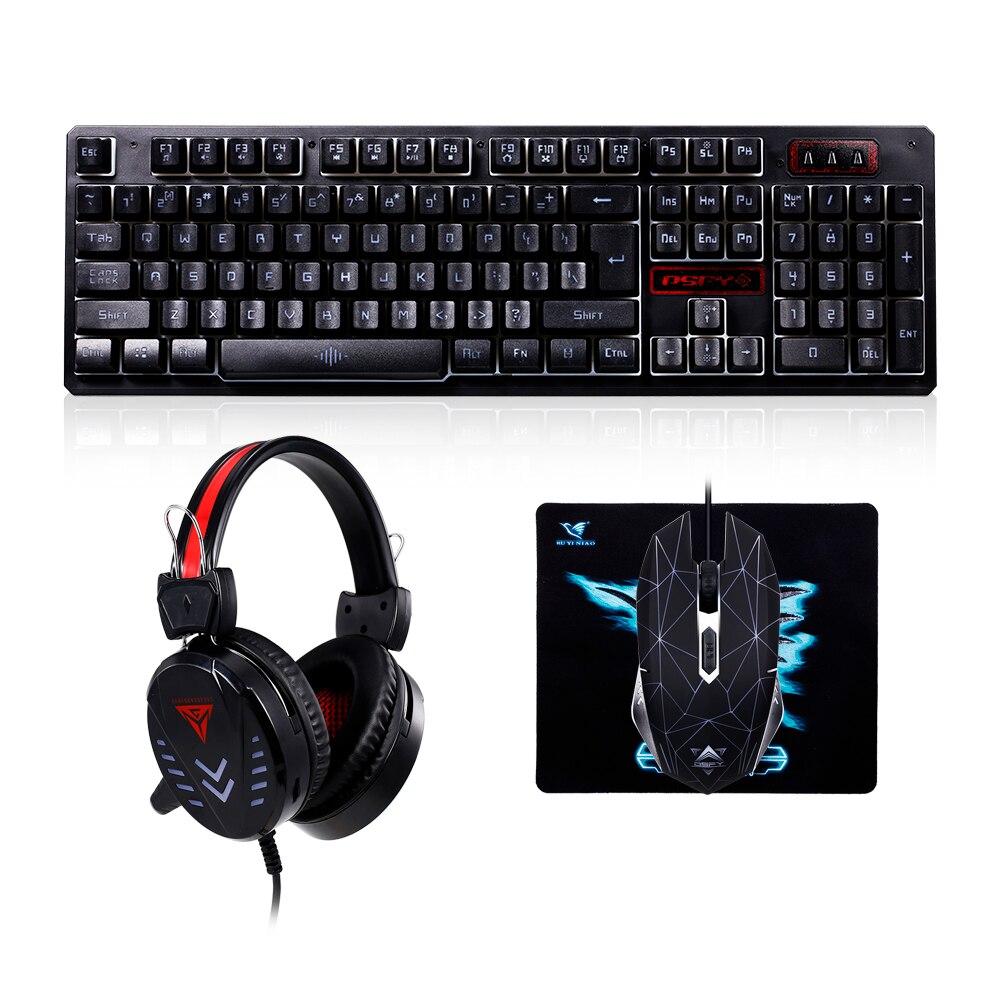 Gaming Keyboard Mouse Headset Set Wired Monochrome Backlight Keyboard Colorful LED Breathing Light Mouse Gaming Headset Combo: Threecolor Backlight