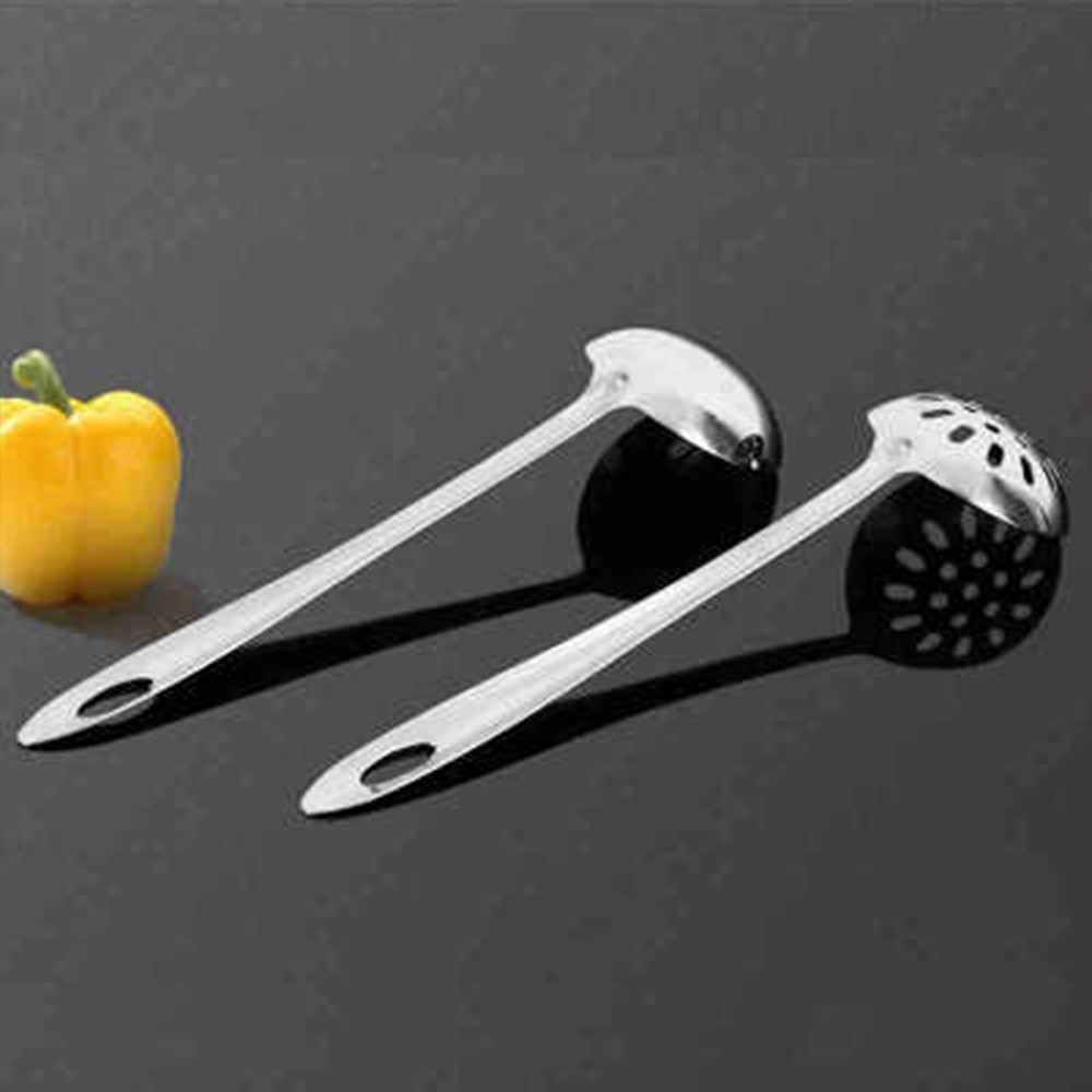 Stainless Steel Spoon And Leaky Spoon Colander Pot Spoon Long Handle Kitchen Cooking Tool Slotted Ladle Soup Ladle