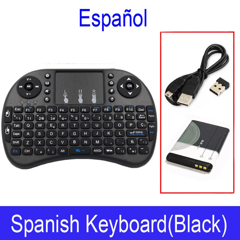 2.4GHz Mini Wireless Keyboard QWERTY Black Portable i8 with BL 5C Battery For Tablets Windows TV Xbox PS3 Raspberry Pi: Spanish-i8key