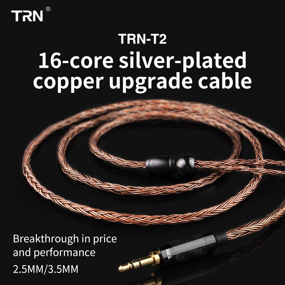 Trn  t2 upgrade 16 -aderige verzilverde kabel 3.5 2.5 0.75 0.78 mmcx-connectorkabel voor trn  v90 v80 x6 a10 zs10 as16- oortelefoon