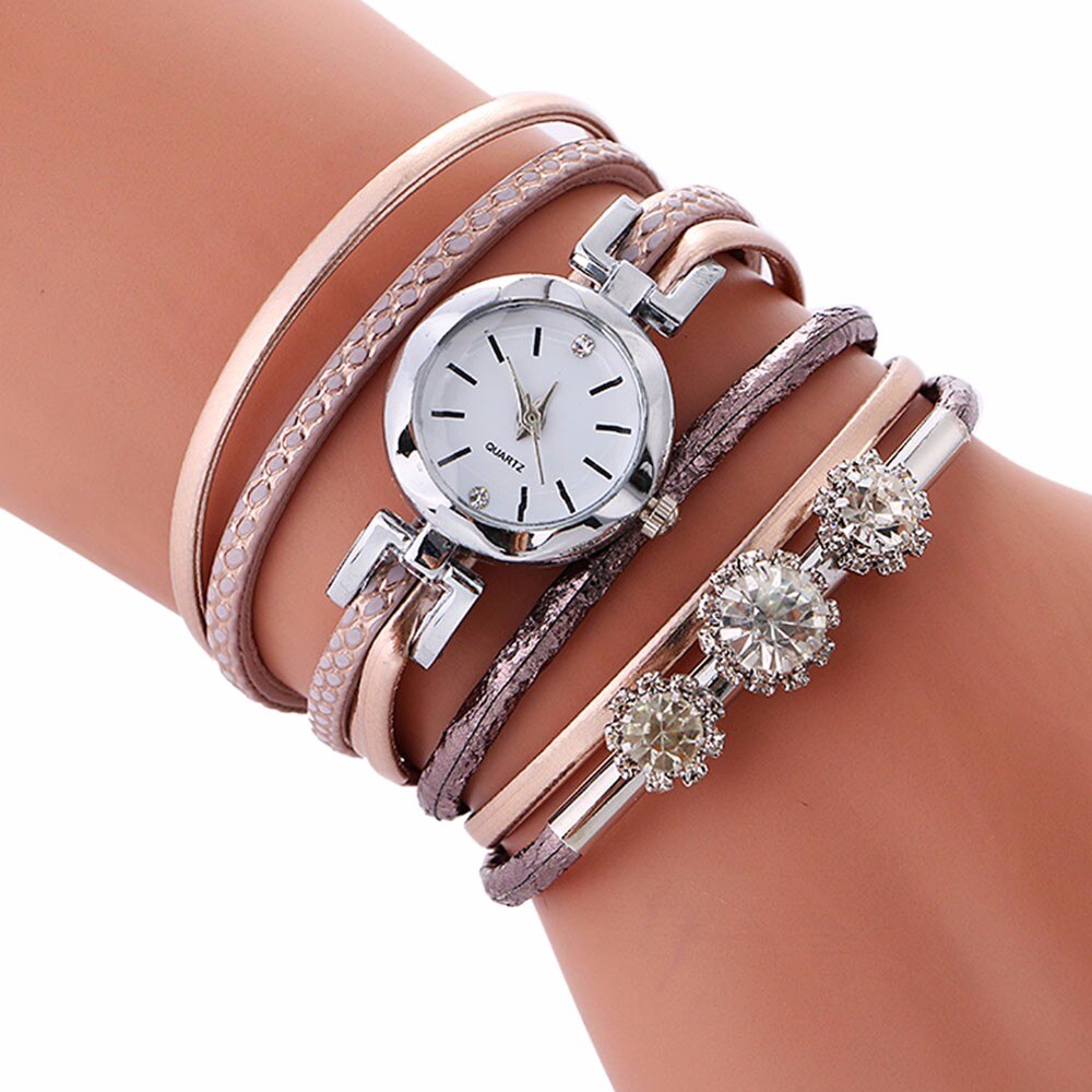 Vrouwen horloges Luxe Strass Lederen Armband Horloge Vrouwen Dames Quartz Horloge Casual Horloges Relogio Feminino * 741: Rose Gold