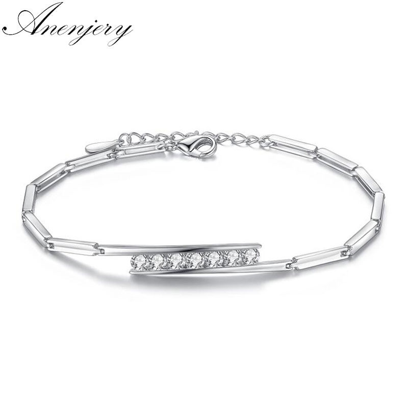 Anenjery Mode Zilveren Kleur Sieraden Luxe Eenvoudige Zirkoon Vrouwen Armbanden En Armbanden Pulseira S-B49